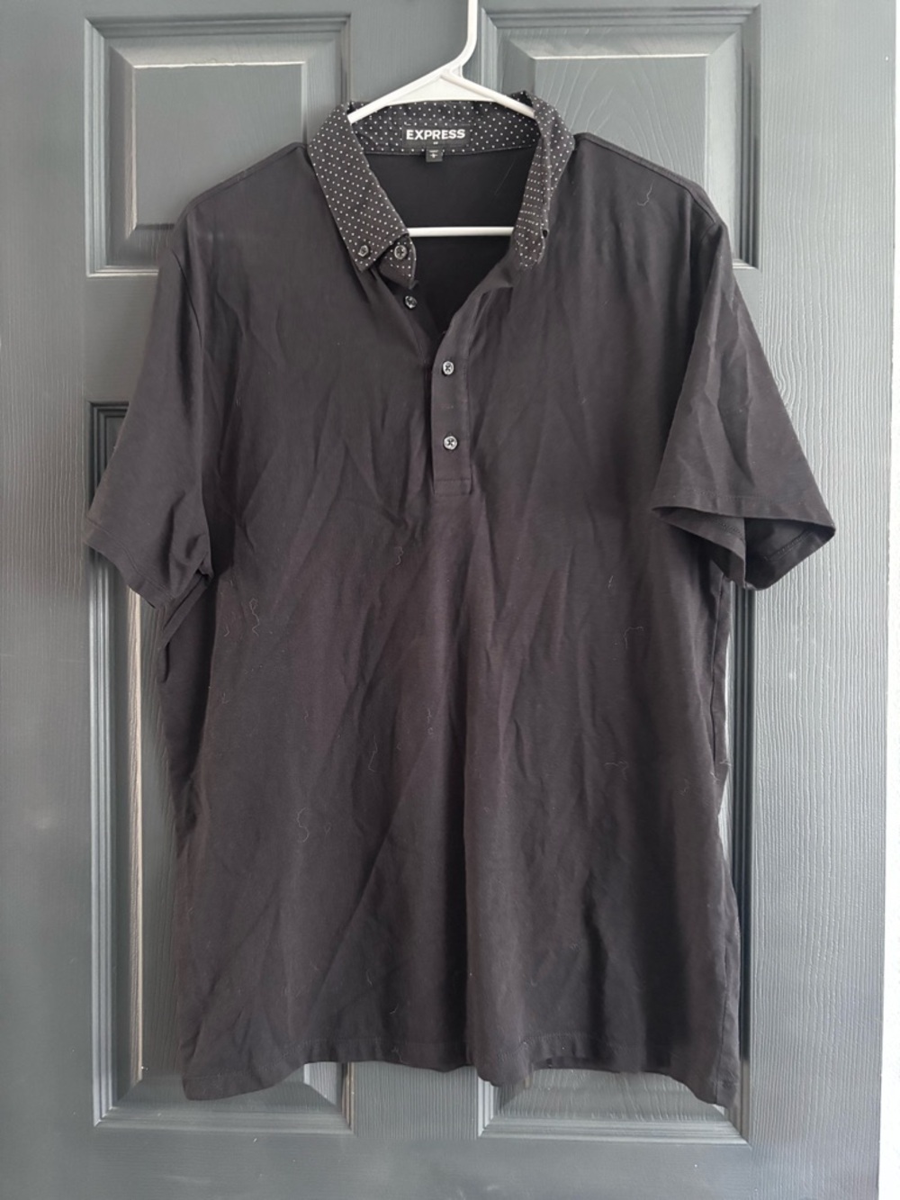 Express Men's Black Polo with Dotted Contrast Collar